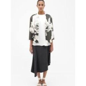 Lafayette 148 Resort Watercolor Floral Print Open Blazer L Topper RY10306